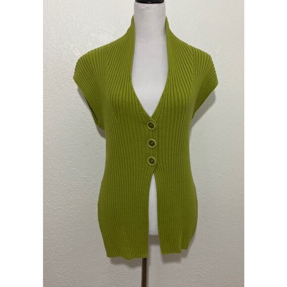 Parkhurst Size S/P Green Ribbed Knit Button Up Vest Cap Sleeve Casual Colorful - Picture 1 of 7